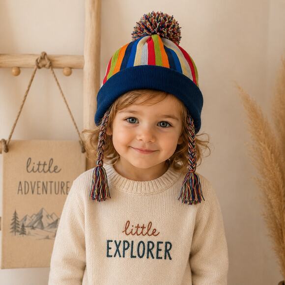 Hanna Andersson Other - Hanna Anderson Navy Muti Color Pom  Pom Winter Hat Small